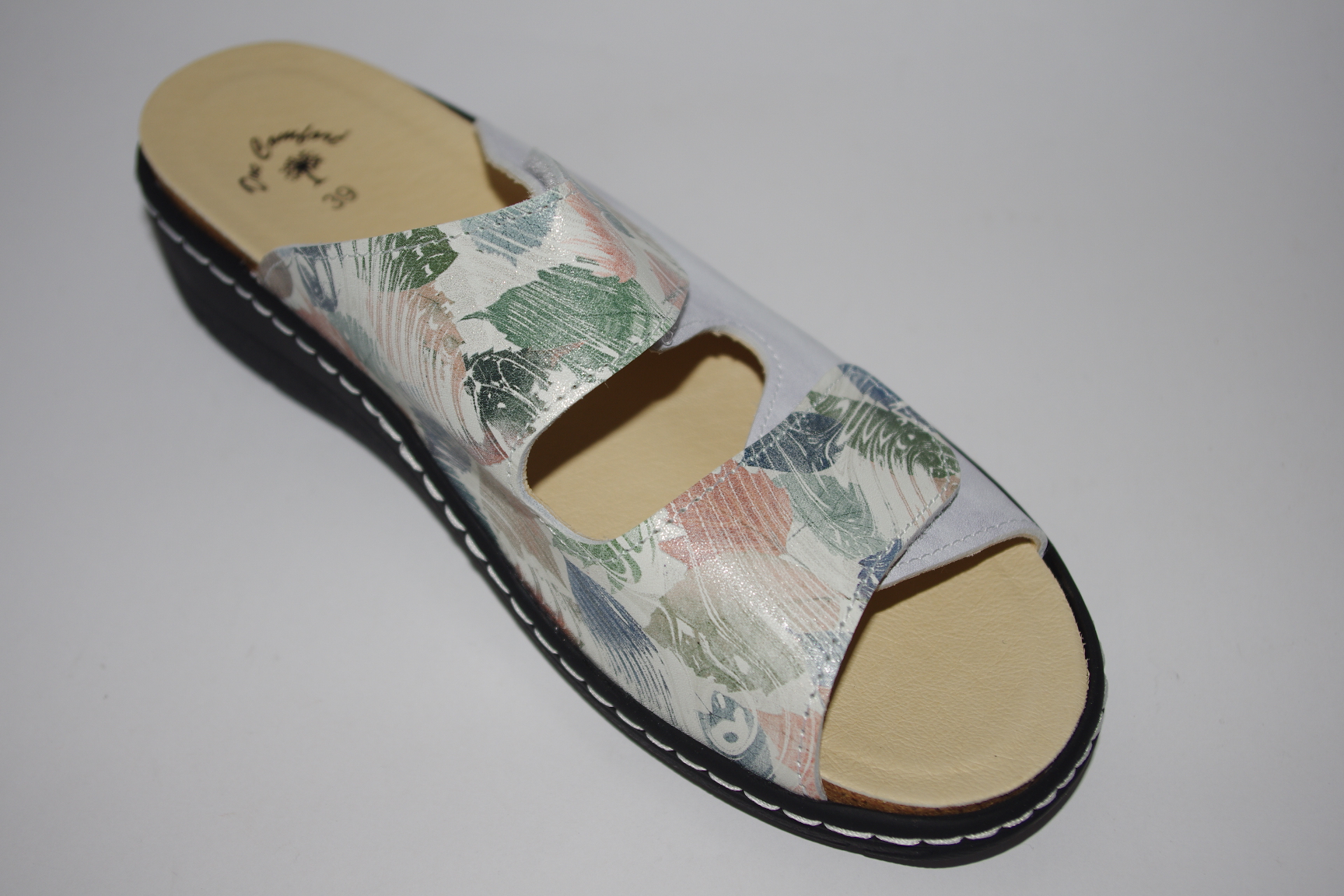Damenpantolette weiß-olive - Doc Comfort